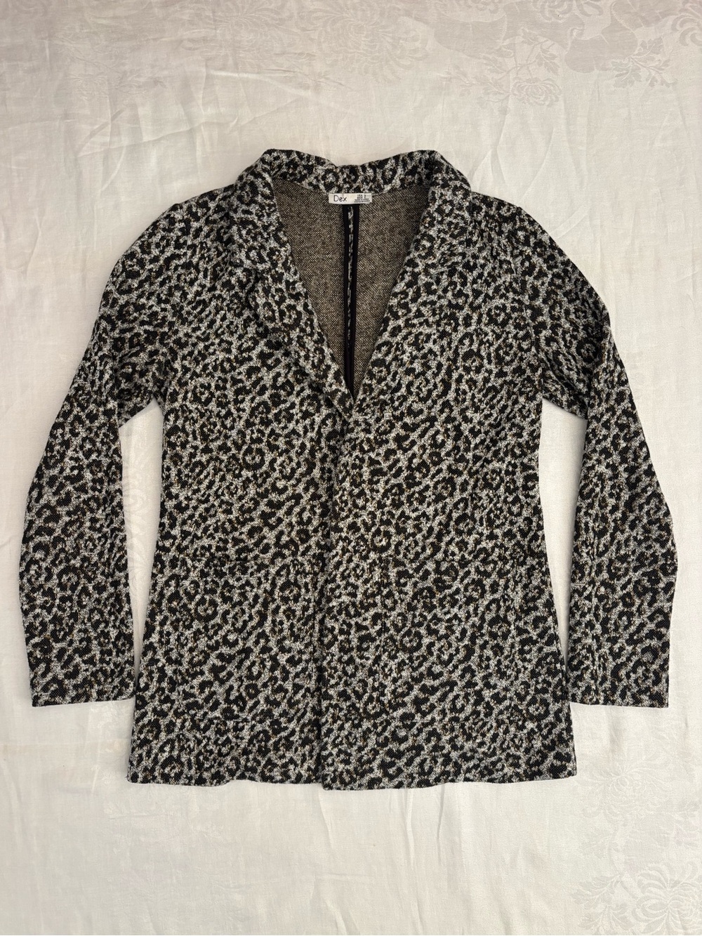 Dex Leopard Print Open Front Knit Cardigan Cozycore Soft Pocket Sweater Small - Picture 4 of 10